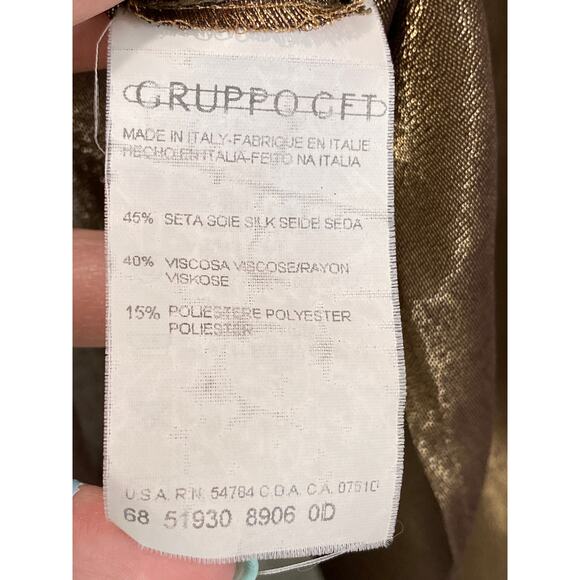 Giorgio Armani Silk Blend Gold Metallic V Neck Popover Top 6 Glamorous Elegant - Picture 6 of 8